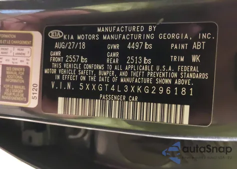 2019 Kia Optima Lx z USA, uszkodzony, nr VIN 5XXGT4L3XKG296181